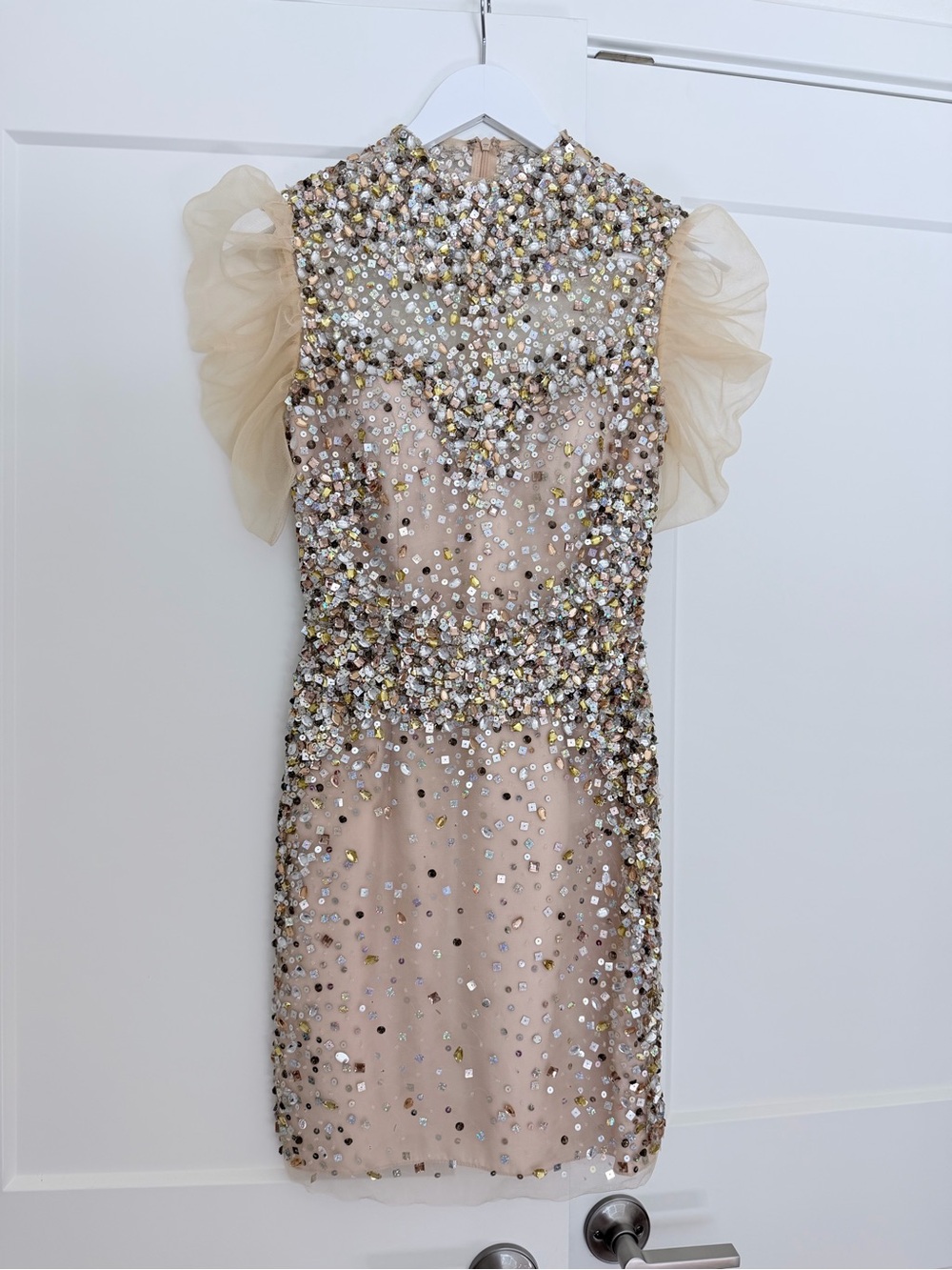 Jovani Sequin Embellished Cocktail Dress with Ruffle Sleeves - Size 0